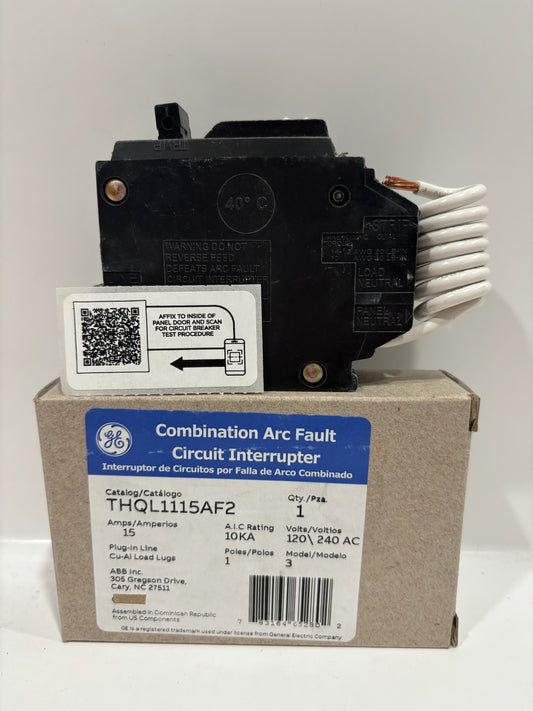 New 2 PC GE THQL1115AF2 Arc Fault (AFCI) Circuit Breaker - 15 Amp