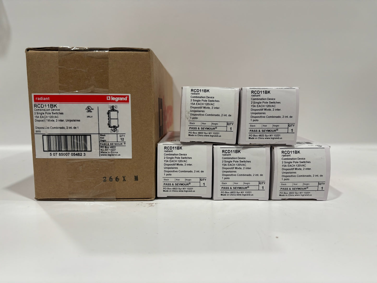 New 15PC Legrand RCD11BK Two Single-Pole Switches, Black, Residential