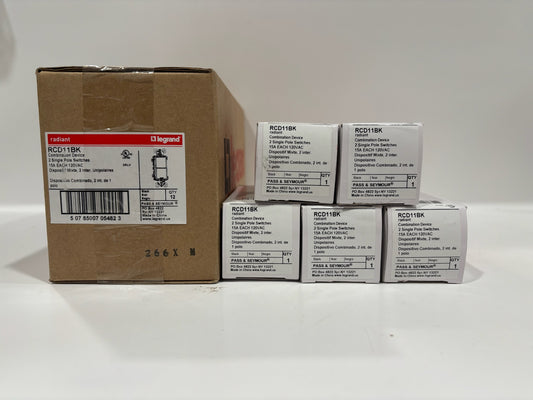 New 15PC Legrand RCD11BK Two Single-Pole Switches, Black, Residential