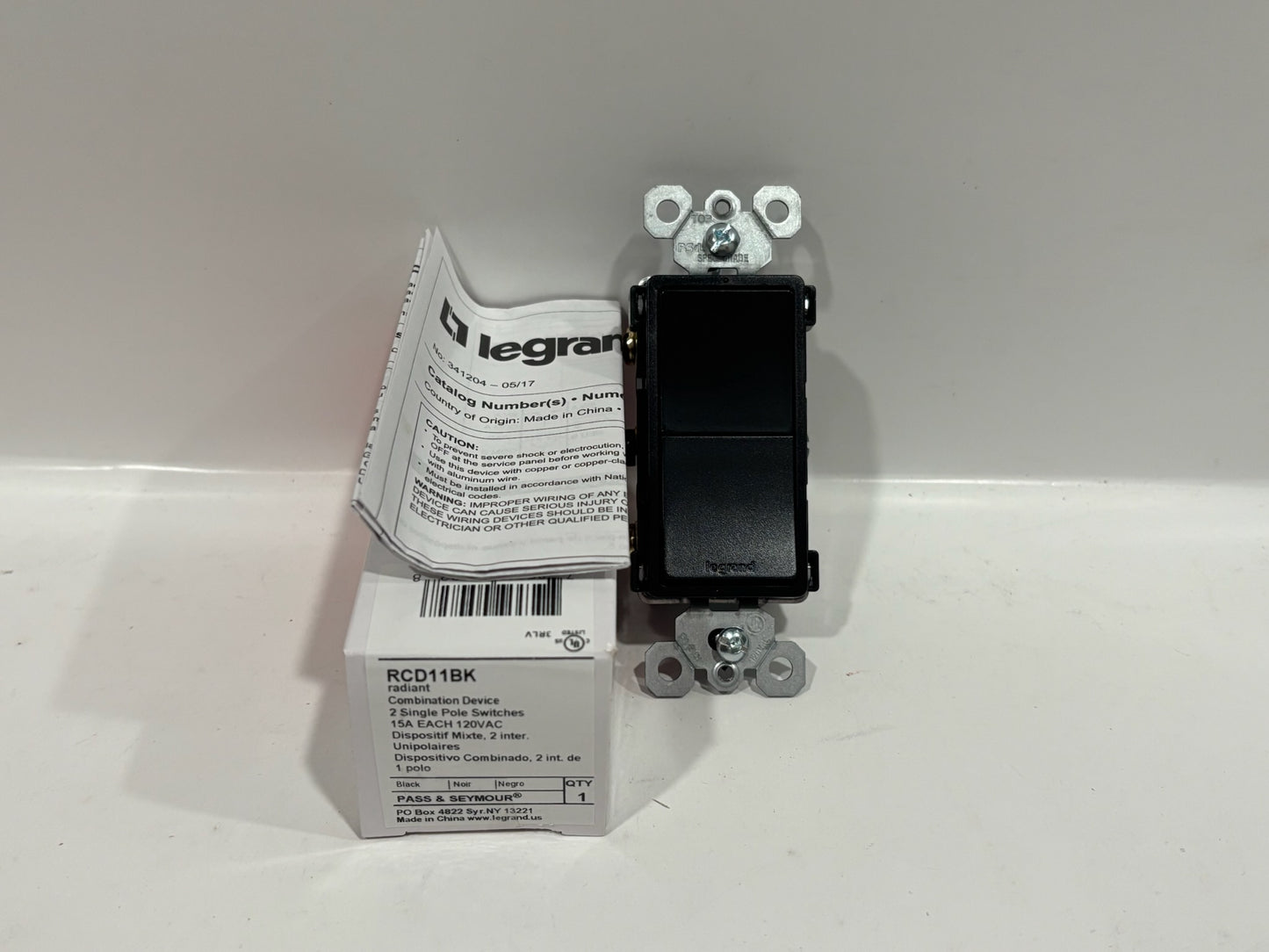 New 15PC Legrand RCD11BK Two Single-Pole Switches, Black, Residential