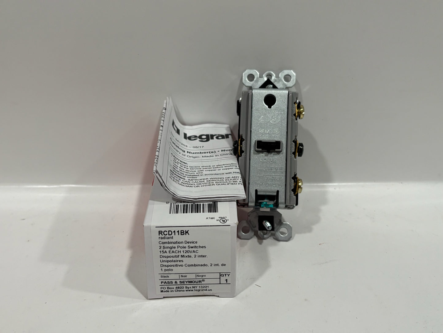 New 15PC Legrand RCD11BK Two Single-Pole Switches, Black, Residential