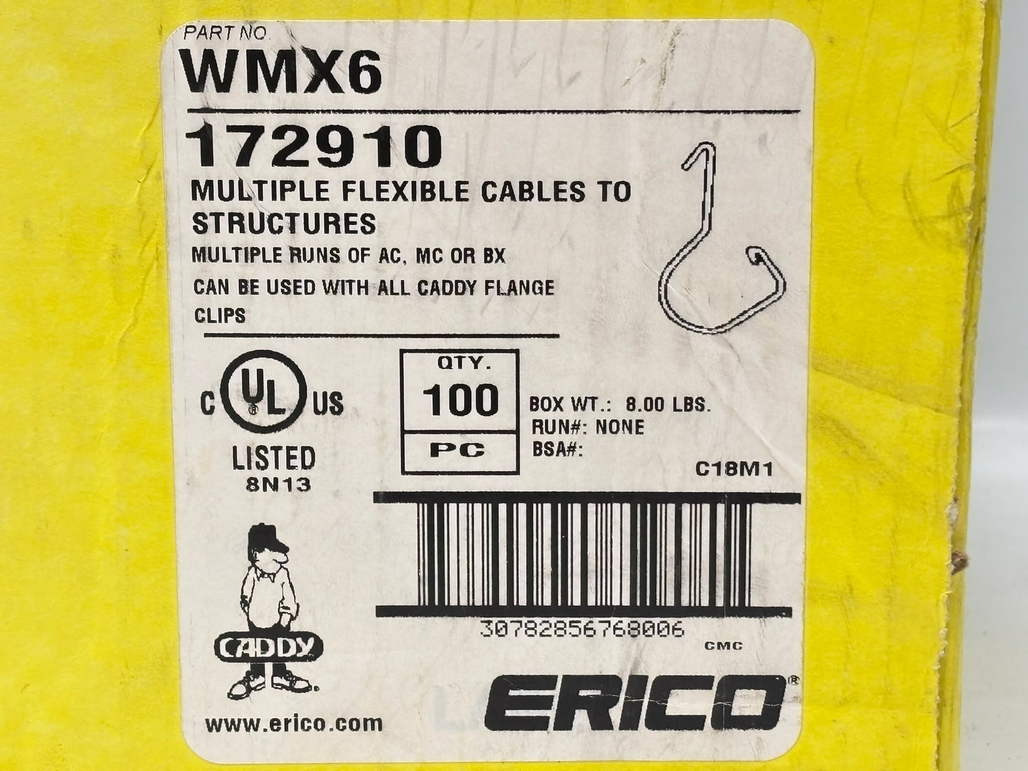 100PK nVent CADDY WMX6 Cable Hanger, 1-3/4" Dia, Steel, 75 lb Load