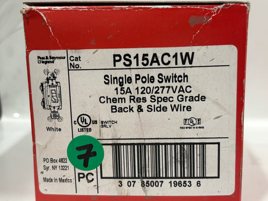 New 7 PC Legrand PS15AC1W Industrial Specification Grade Switch, White