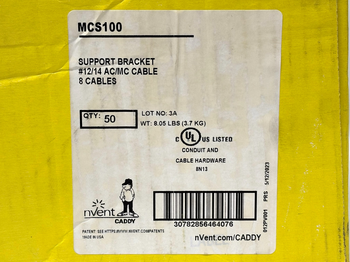 100PK nVent CADDY MC5100 MC/AC Cable Support Hanger, Electro‑Galvanized Steel