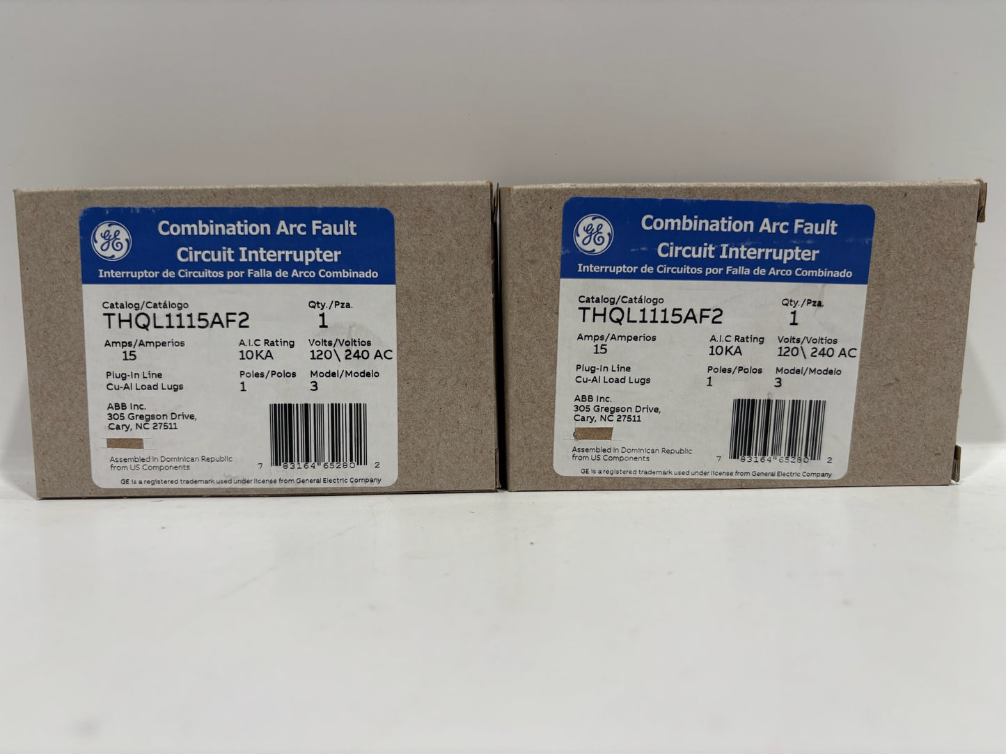 New 2 PC GE THQL1115AF2 Arc Fault (AFCI) Circuit Breaker - 15 Amp