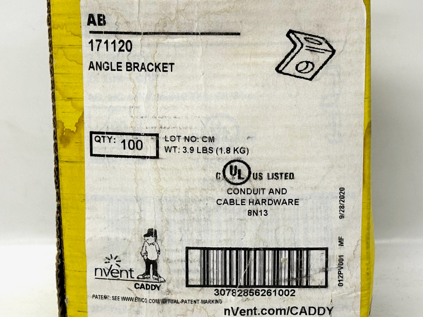 90PK nVent CADDY AB Angle Bracket, Steel, 1" x 1", Pre-Galvanized