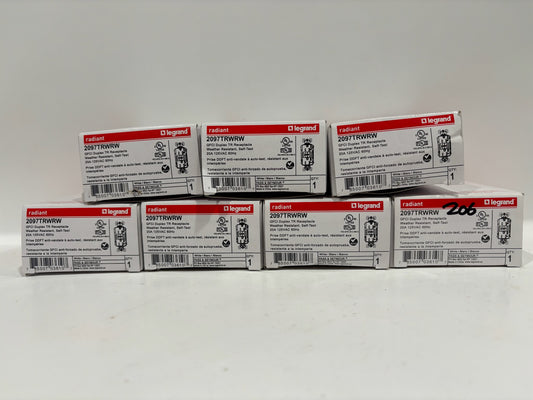 New 7 PC Legrand 2097 TRWRW 20A Duplex Self-Test GFCI Receptacles, White