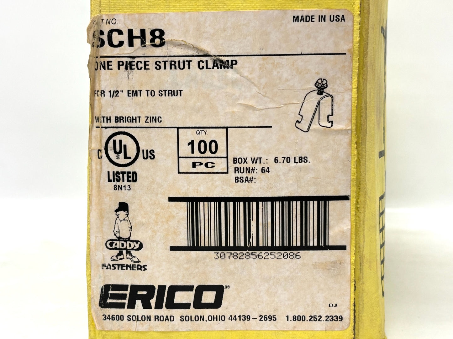 100PK nVent CADDY SCH8 One‑Piece Strut Clamp, ½″ EMT, Steel