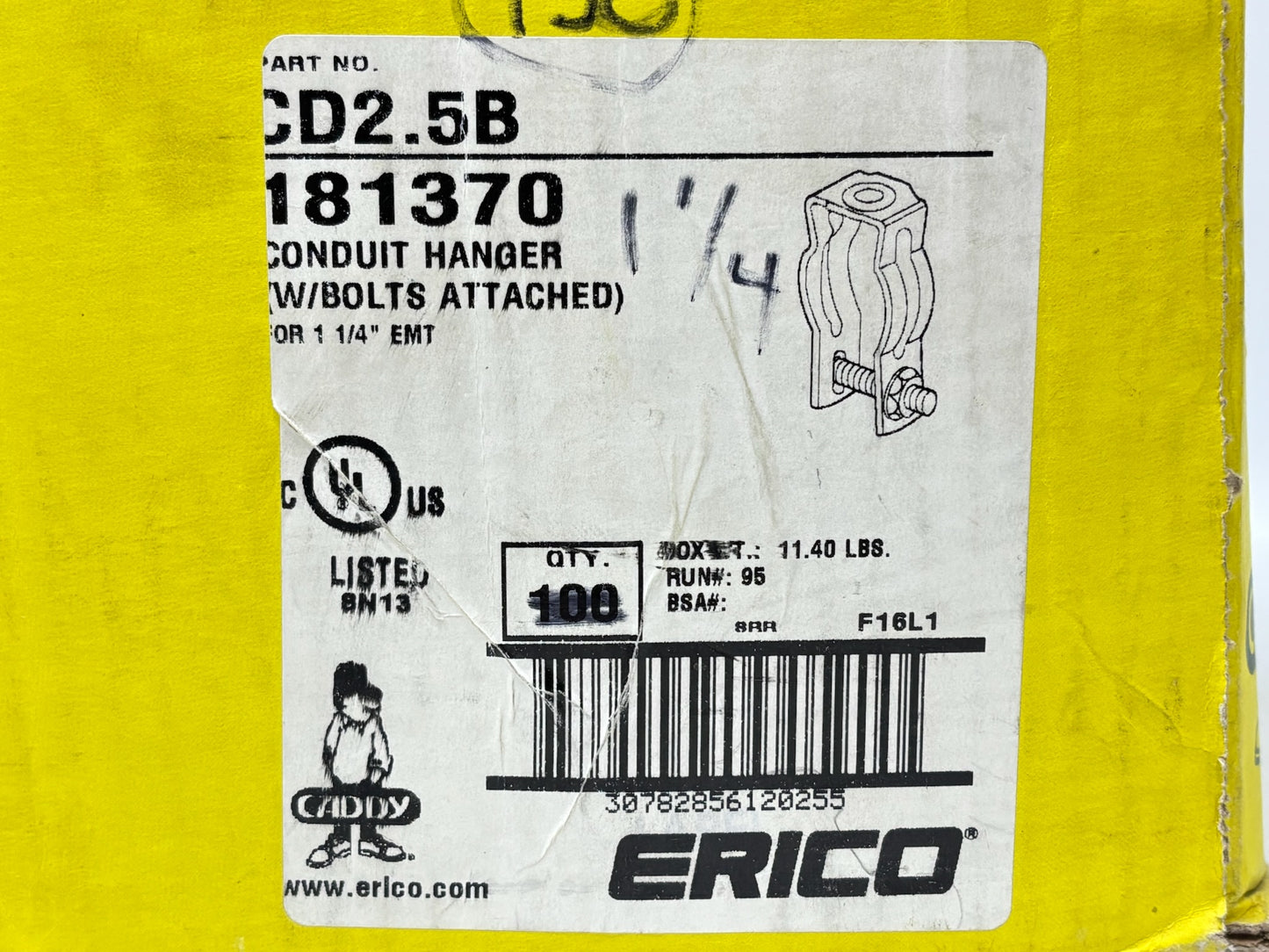 125PK nVent CADDY CD25B Conduit Clamp, 1-1/4" EMT, Steel, Zinc-Plated