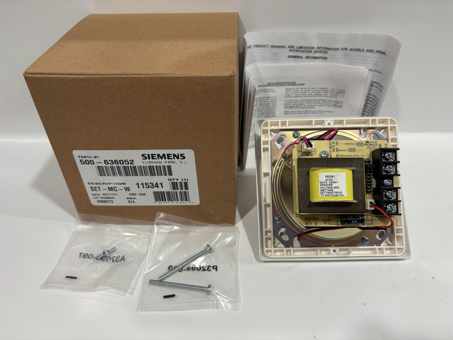 New Siemens 500-636052 Fire Alarm SET-MC-W Speaker Strobe Wall Mount White