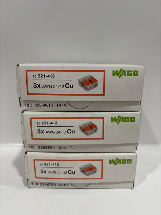 New 150PC Wago 221-413 3-Wire Lever Nuts - Splicing Connectors