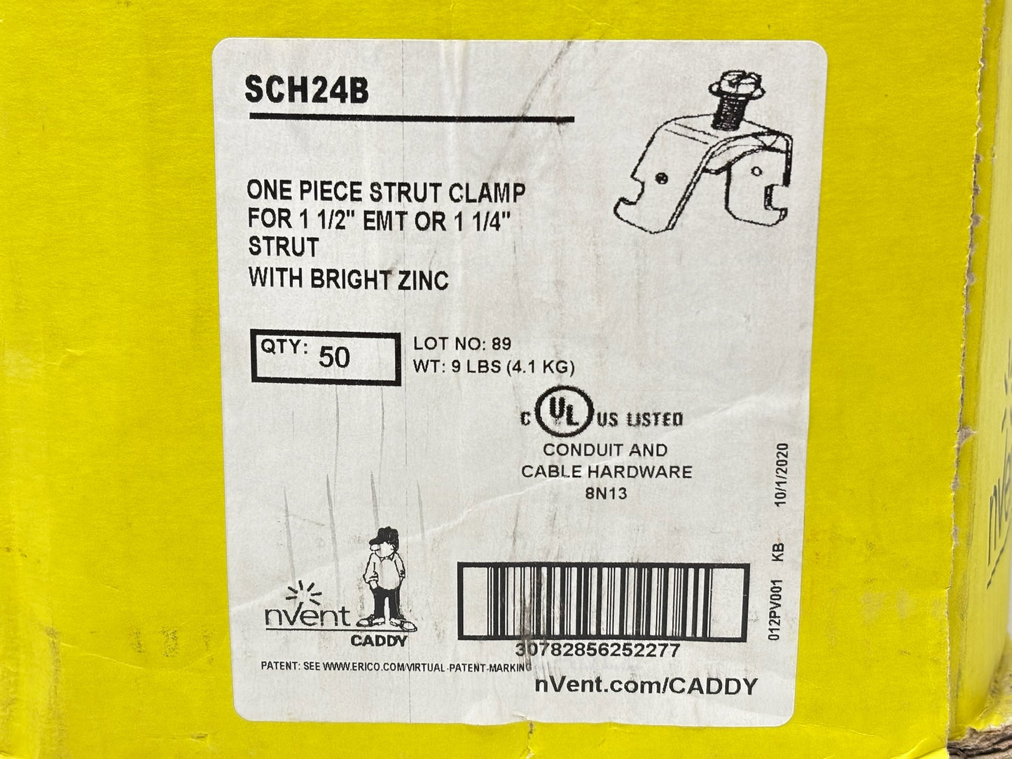 90PK nVent CADDY SCH24B One‑Piece Strut Clamp, 1‑1/2″ EMT / 1‑1/4″ Rigid, Steel