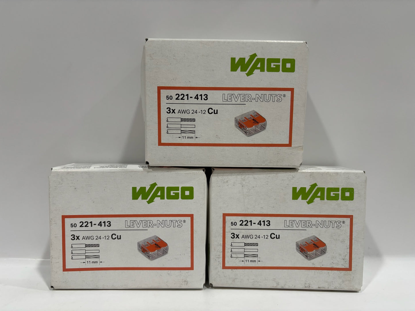 New 150PC Wago 221-413 3-Wire Lever Nuts - Splicing Connectors