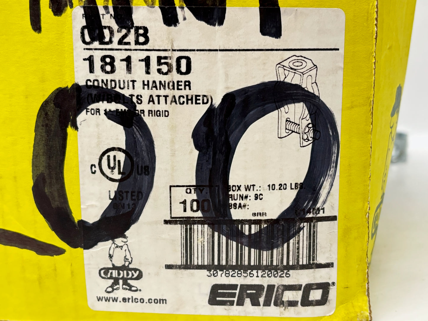 100PK nVent CADDY CD2B Conduit/Pipe Clamp, 1" EMT/Rigid, Steel, Zinc‑Plated