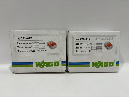 New 200PC Wago 221-412 2-Wire Lever Nuts-Splicing Connectors