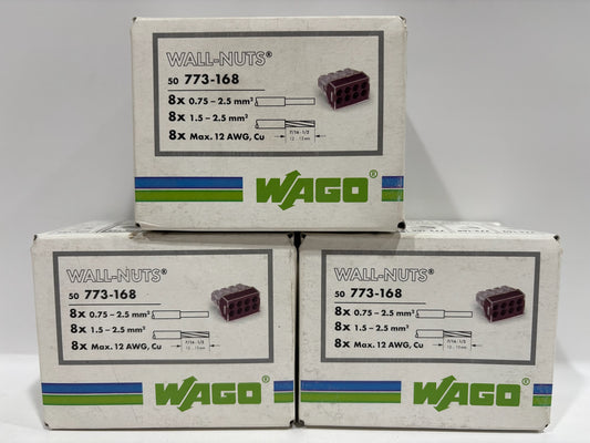 New 150PC Wago 773-168 Wall Nuts Push Wire Connector, 8 Conductor - Gray