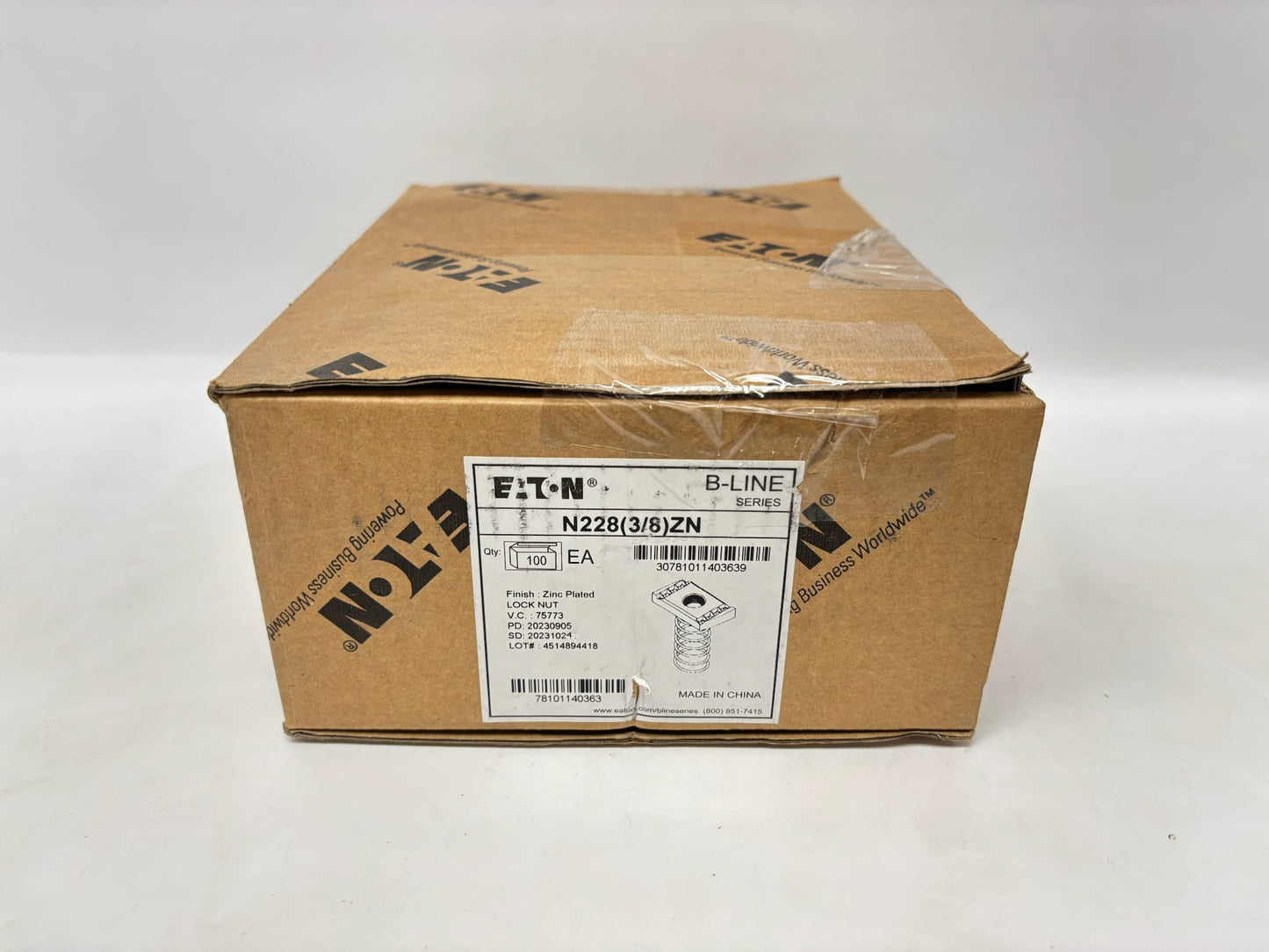 100PK Eaton B‑Line N228ZN Spring Nut, 3/8″‑16 Thread, Zinc‑Plated Steel