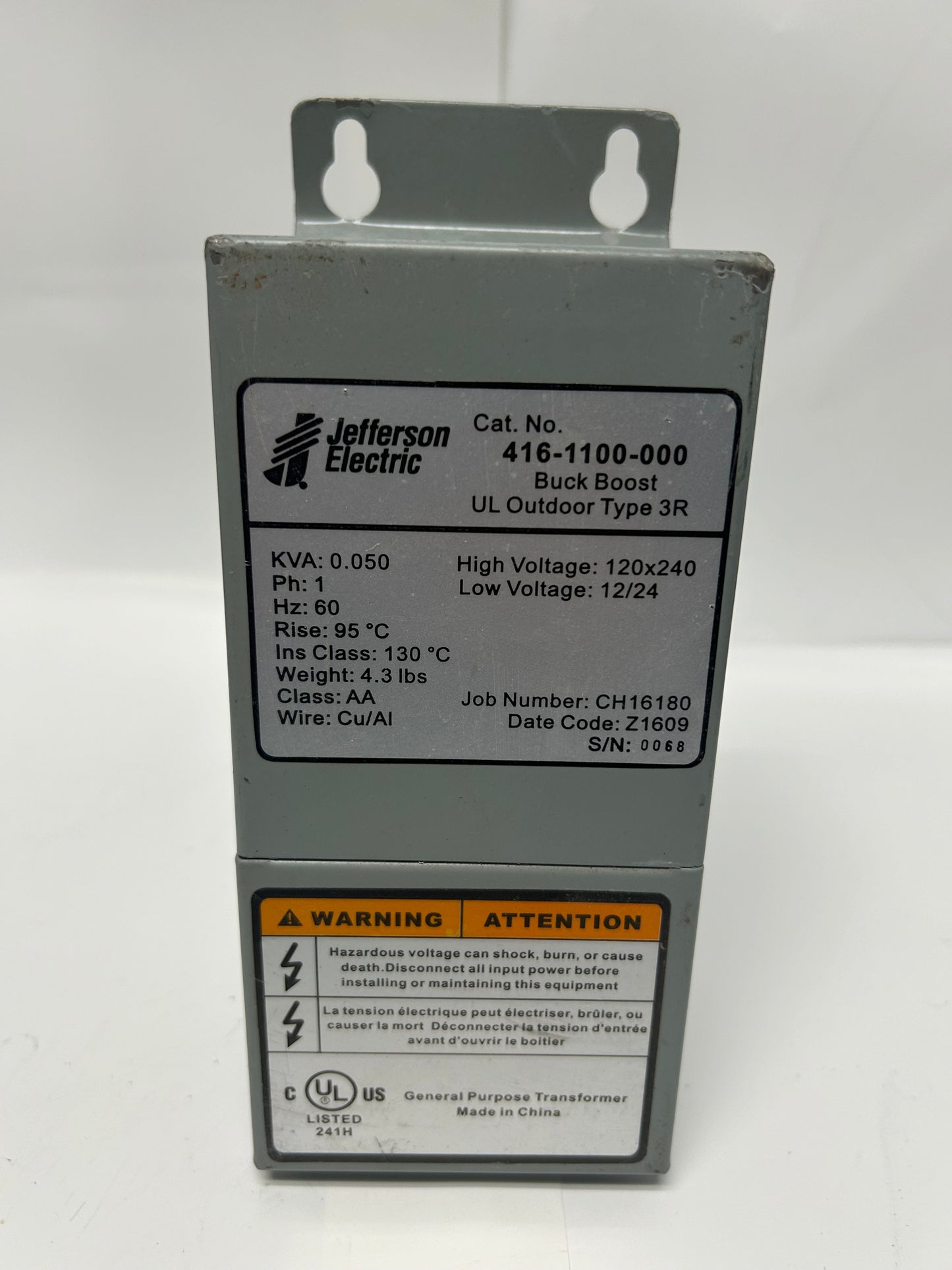 Jefferson Electric 416-1100-000 Transformer Buck-Boost Series 50VA, 1Ph NEMA 3R