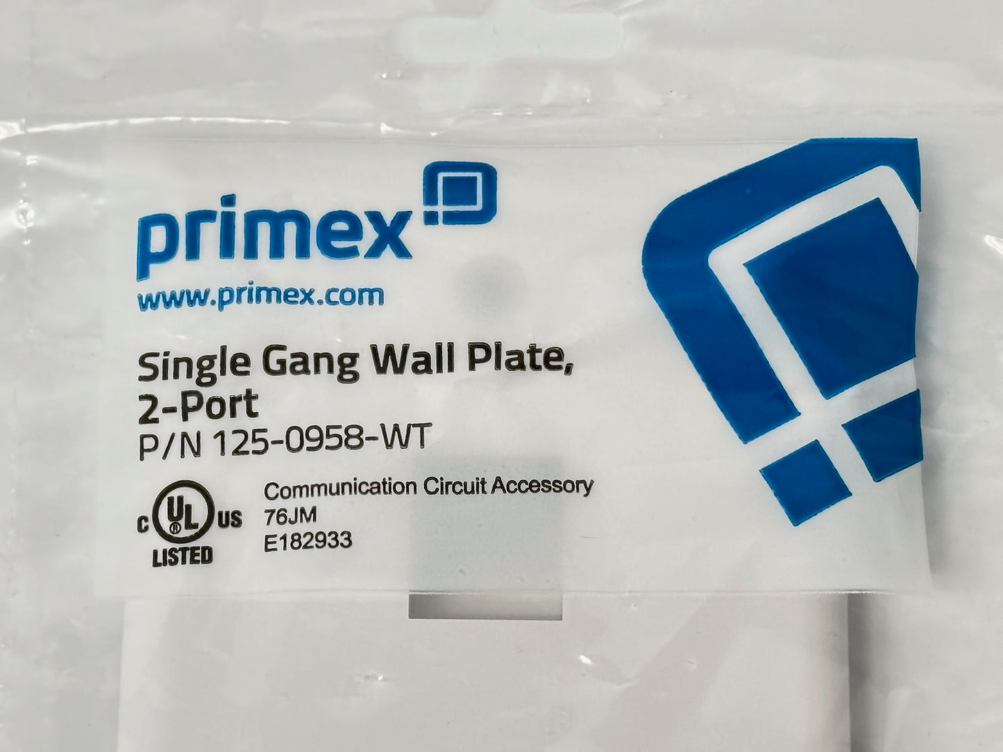 40PK Primex 125‑0958‑WT Single‑Gang 2‑Port Wall Plate, Classic White