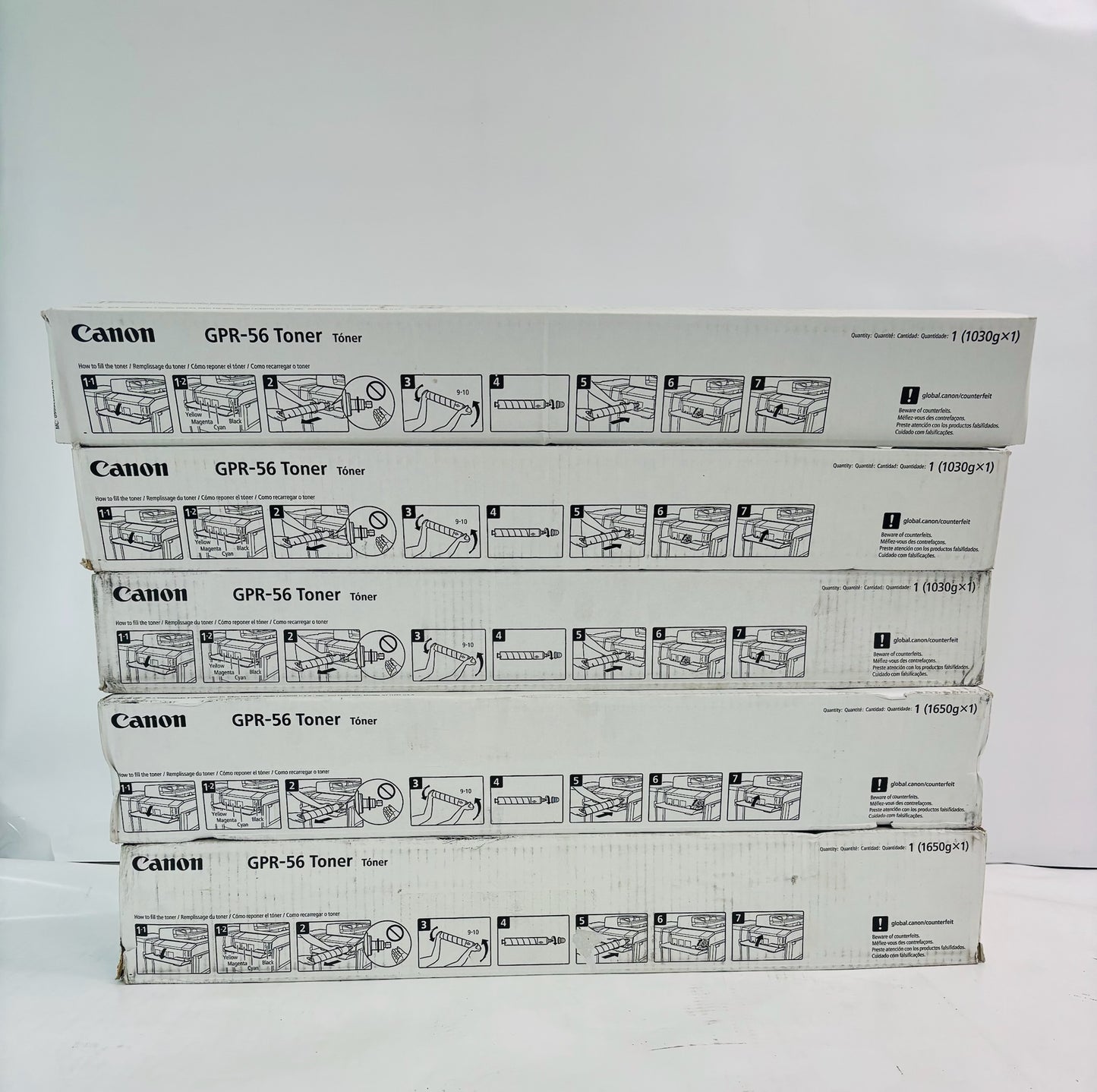 5 Genuine Canon iR ADVANCE C7565i, C7565i II Cyan, Yellow, & Black Toner GPR-56 CCYKK