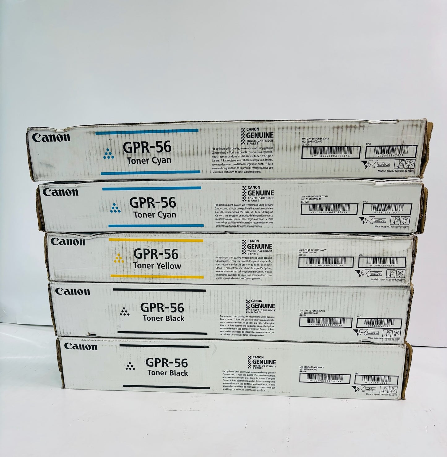 5 Genuine Canon iR ADVANCE C7565i, C7565i II Cyan, Yellow, & Black Toner GPR-56 CCYKK