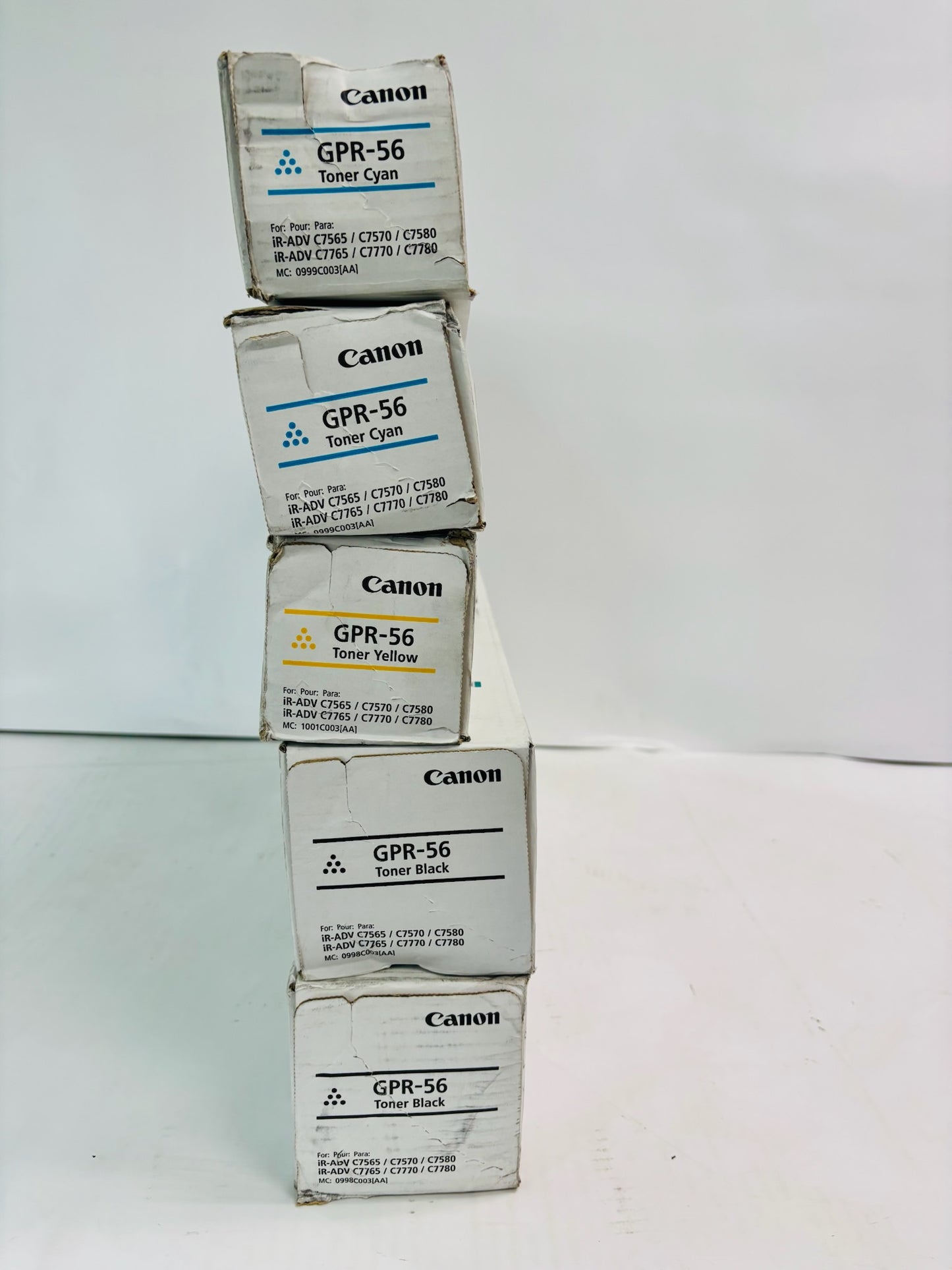 5 Genuine Canon iR ADVANCE C7565i, C7565i II Cyan, Yellow, & Black Toner GPR-56 CCYKK