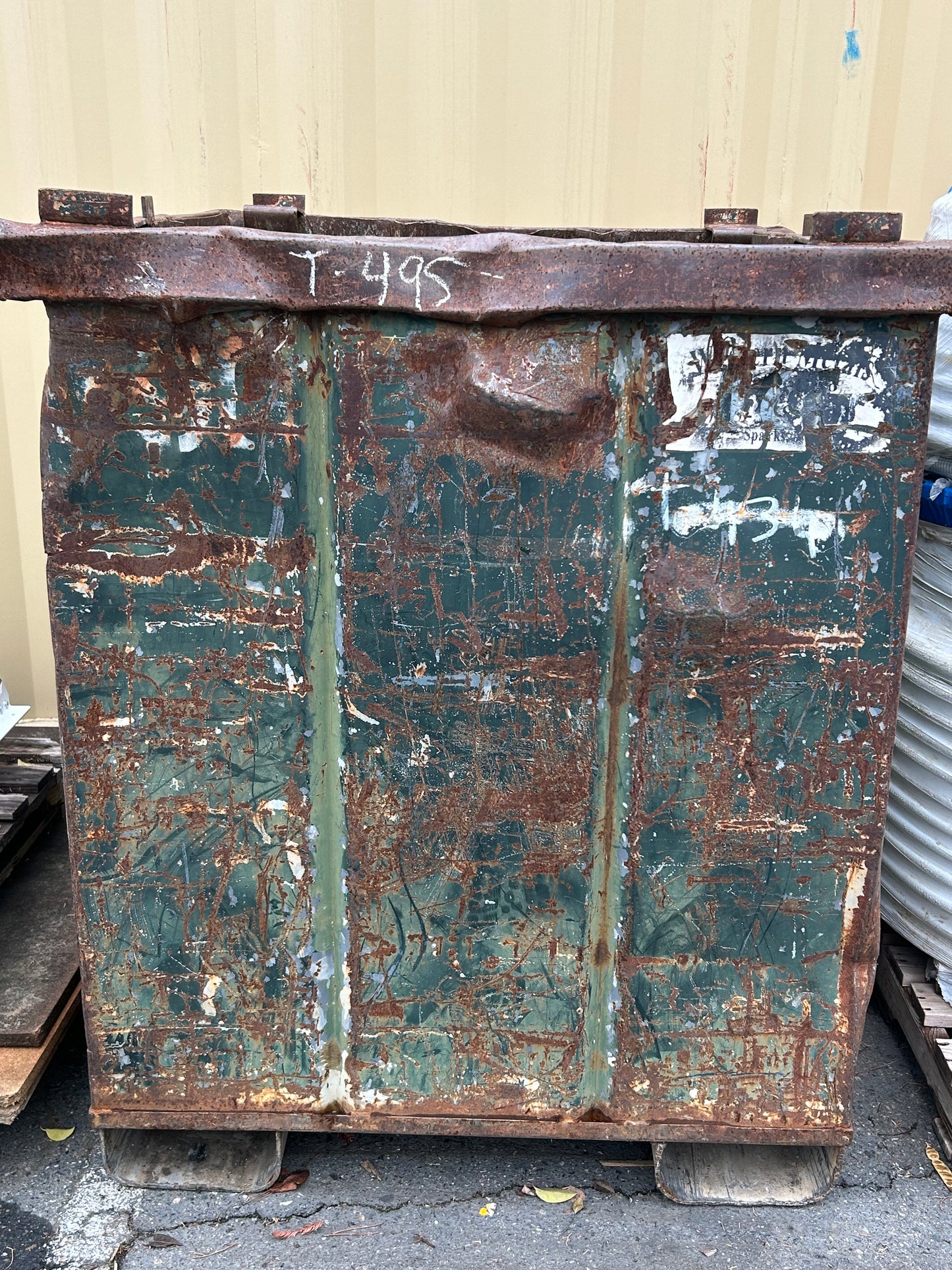 Green Metal Square Bin 53 x 42 x 44 with Fork Lift Slots - Used