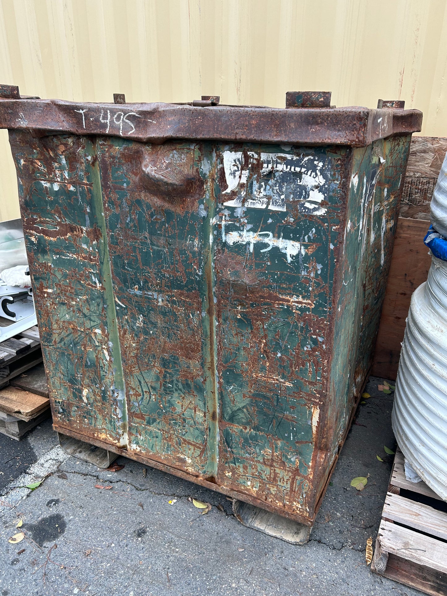 Green Metal Square Bin 53 x 42 x 44 with Fork Lift Slots - Used