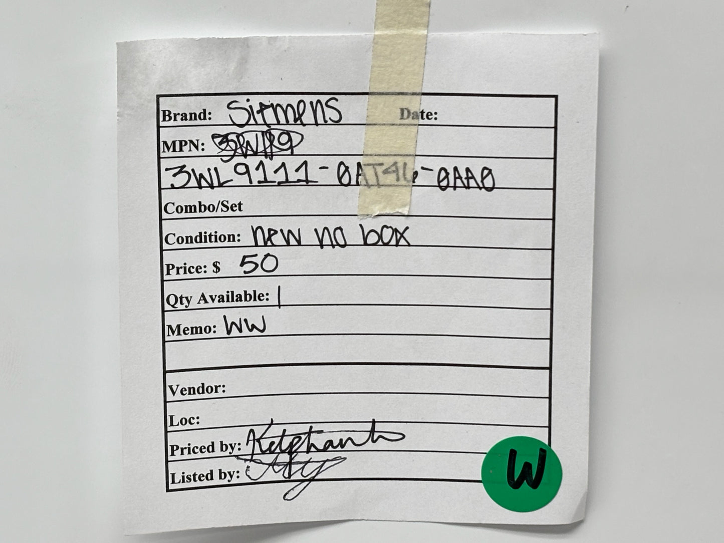 Siemens 3WL9111‑0AT46‑0AA0 Sealing Disc Accessory, 3WL ETU76 Circuit Breaker