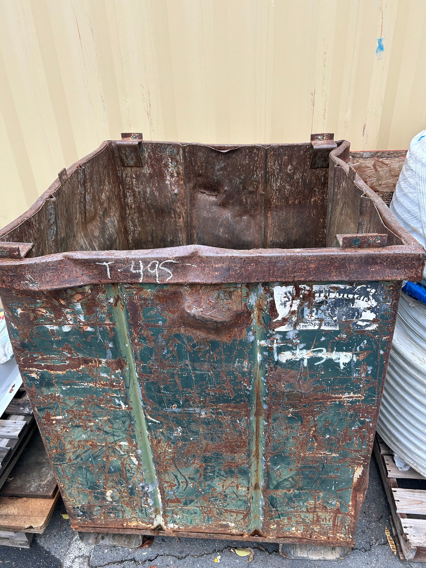 Green Metal Square Bin 53 x 42 x 44 with Fork Lift Slots - Used