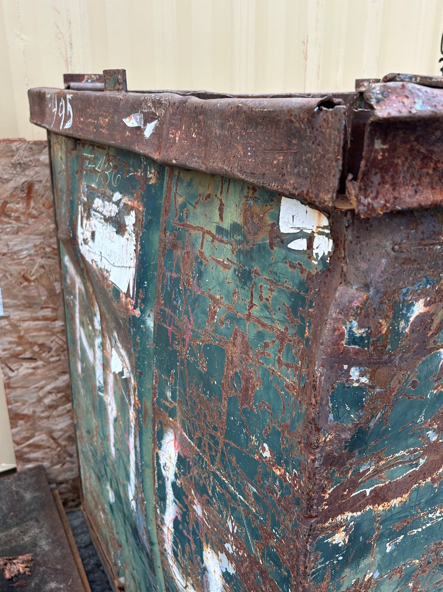 Green Metal Square Bin 53 x 42 x 44 with Fork Lift Slots - Used