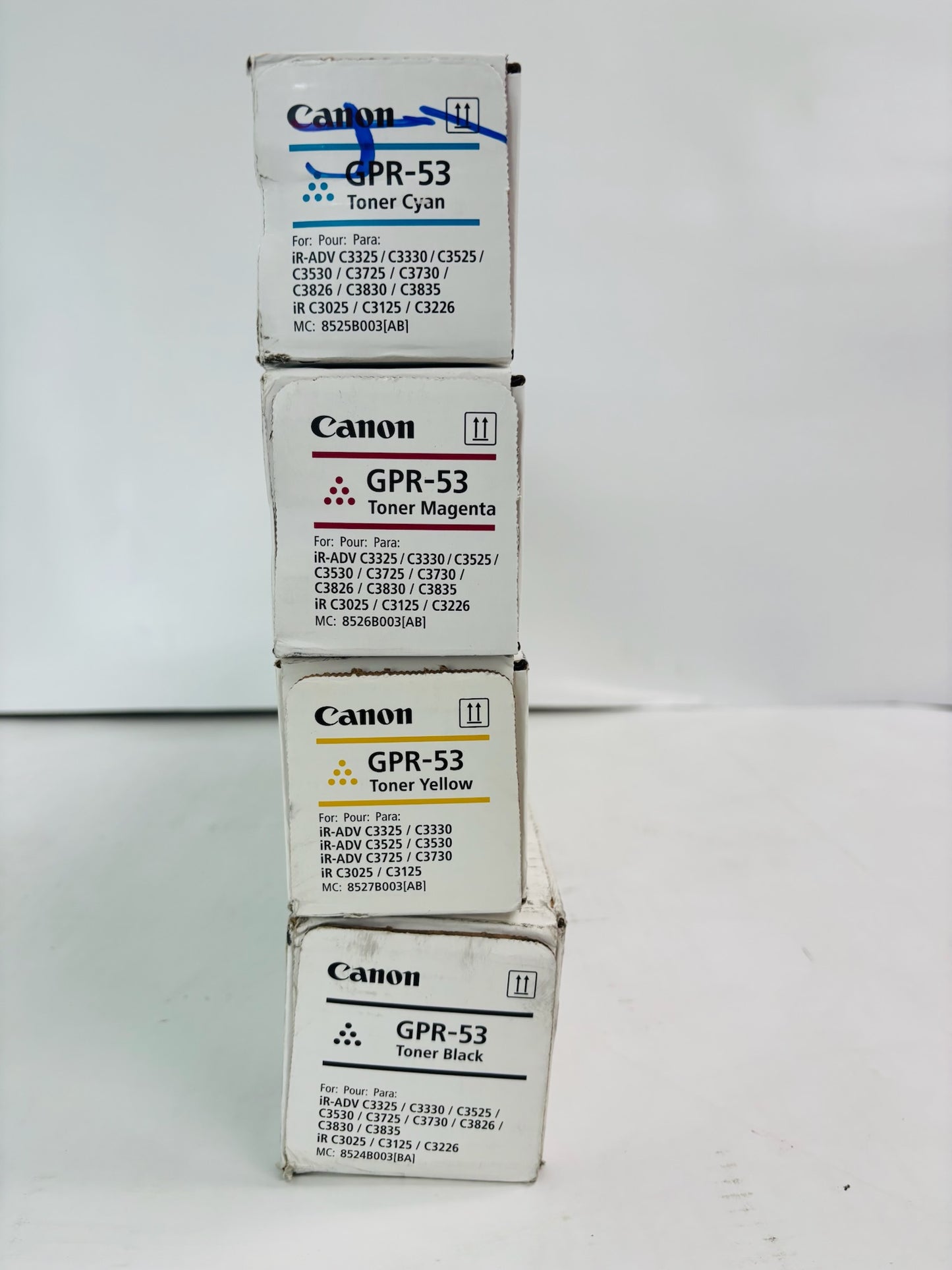 4 Genuine Canon iRA C3325,C3330 Cyan,Magenta,Yellow & Black Toner GPR-53 CMYK