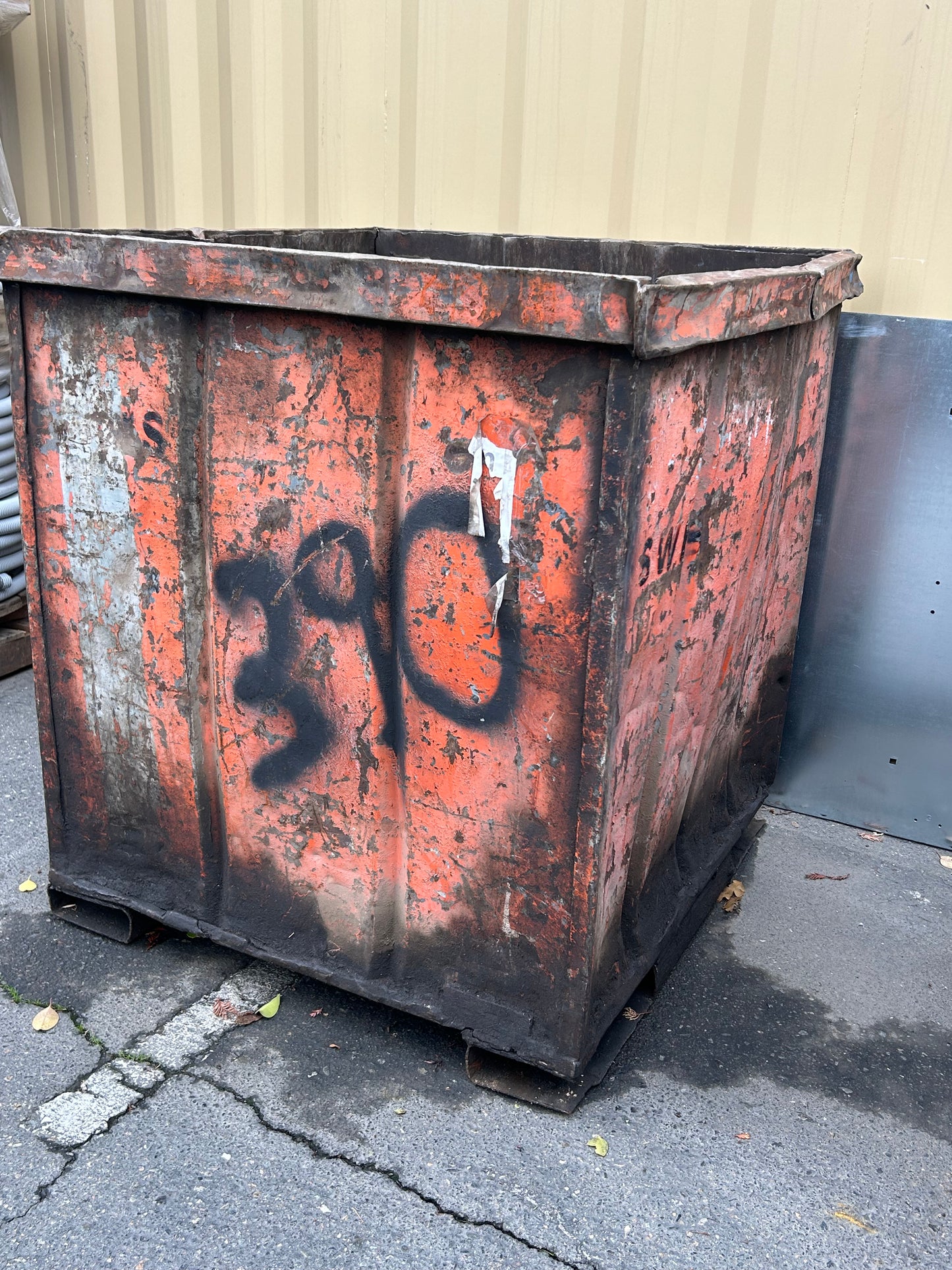 Orange Metal Square Bin 48 x 44 x 43 with Fork Lift Slots - Used