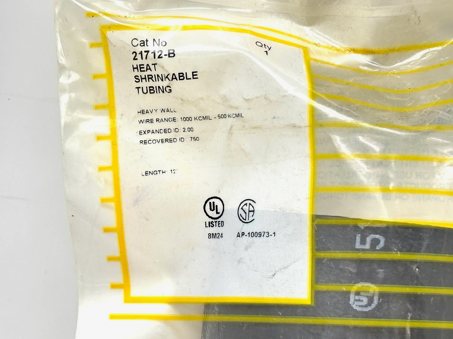 8PK ILSCO 21712‑B Heavy‑Wall Heat‑Shrink Tube, 500‑1000 kcmil, 12″ Bag