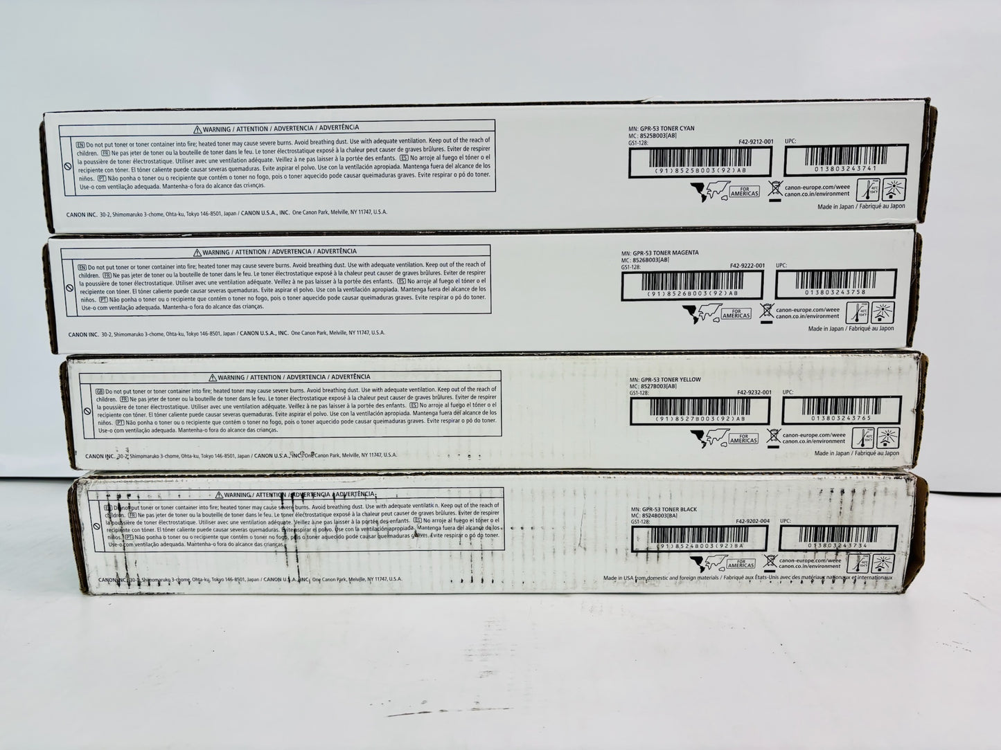 4 Genuine Canon iRA C3325,C3330 Cyan,Magenta,Yellow & Black Toner GPR-53 CMYK