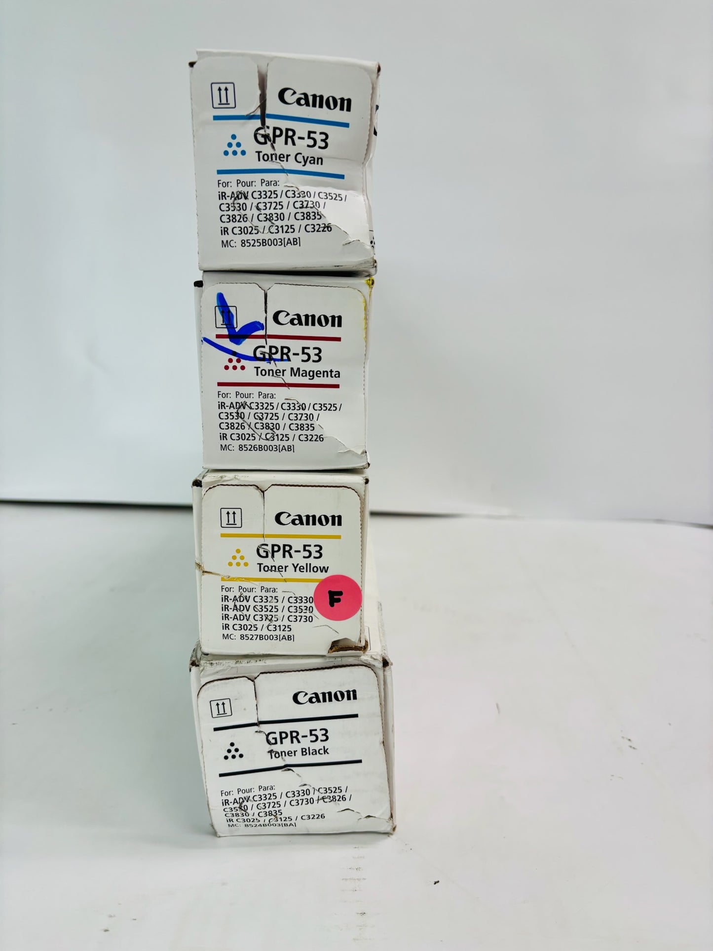 4 Genuine Canon iRA C3325,C3330 Cyan,Magenta,Yellow & Black Toner GPR-53 CMYK