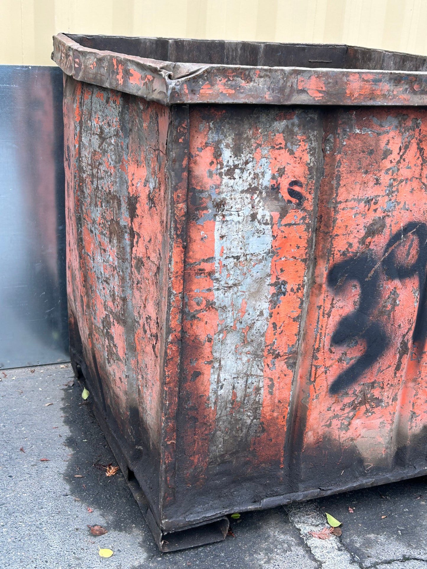 Orange Metal Square Bin 48 x 44 x 43 with Fork Lift Slots - Used