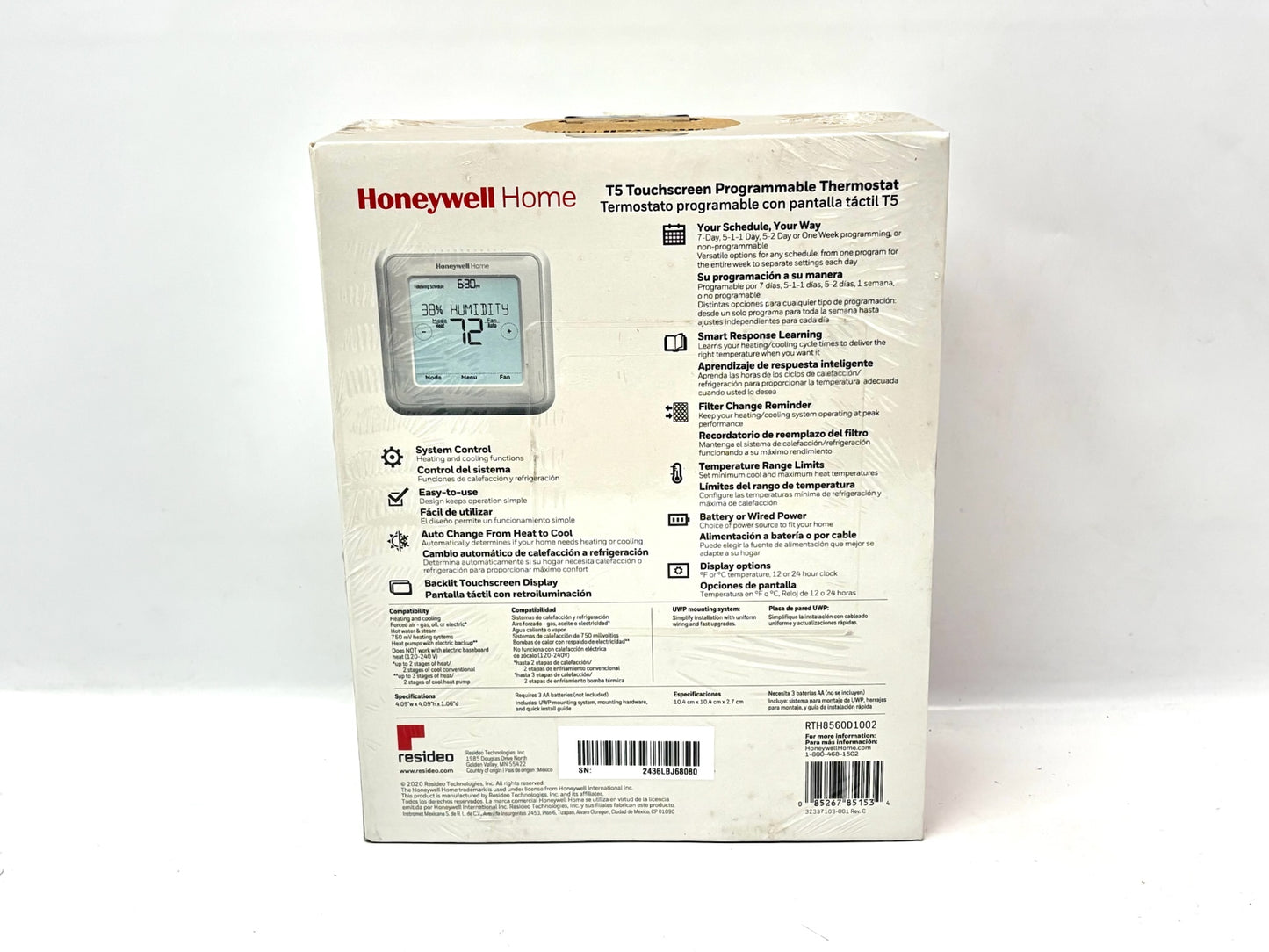 Honeywell T5 (RTH8560D) 7-Day Programmable Touchscreen Thermostat