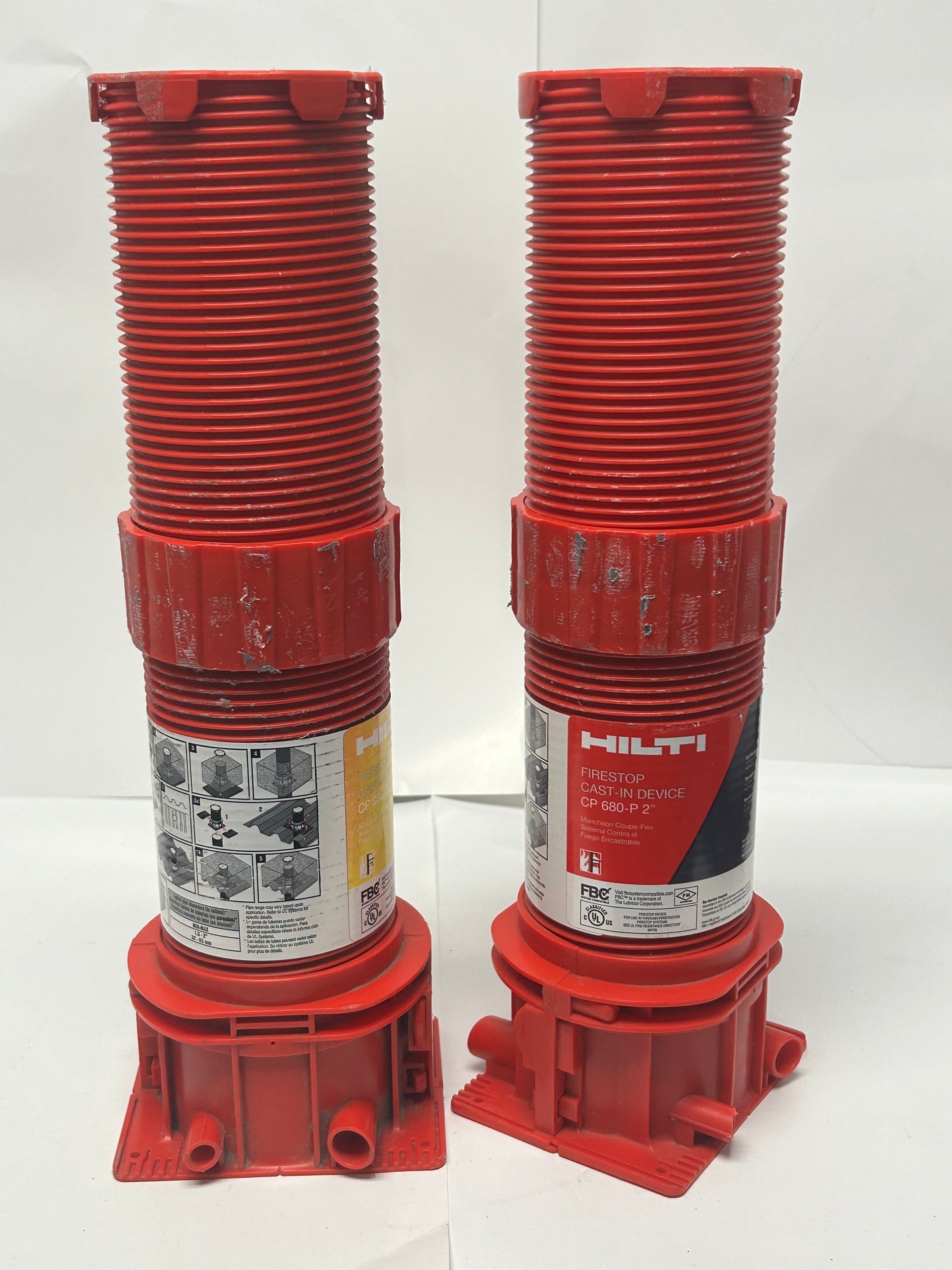 Lot of (2) HILTI CP 680-P 2" Cast-In Firestop Device with Extension Tube 14in Tall