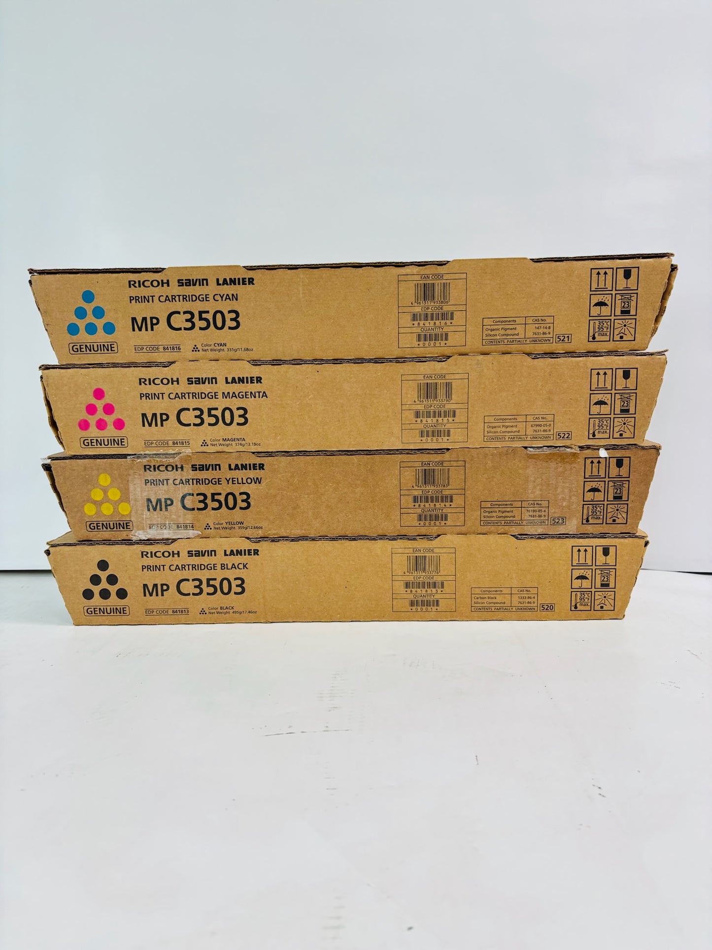 4 Genuine Ricoh MPC3503,C3003 CMYK Toner 841813, 841814, 841815, 841816