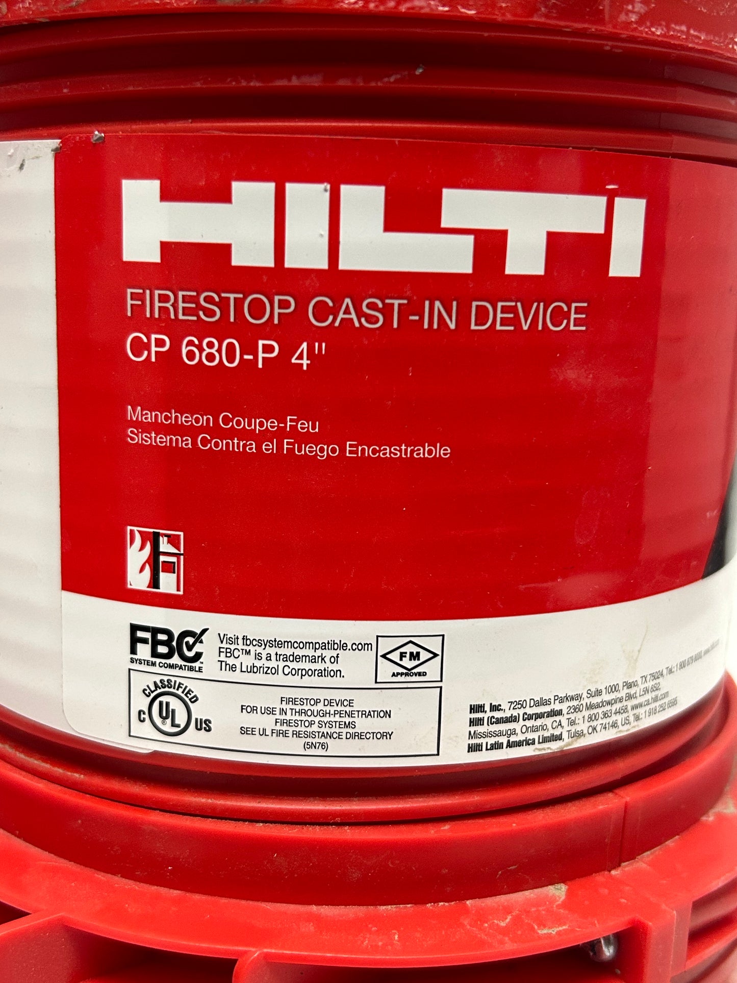 HILTI CP 680-P 4" Cast-In Firestop Device with Extension Tube 14in Tall