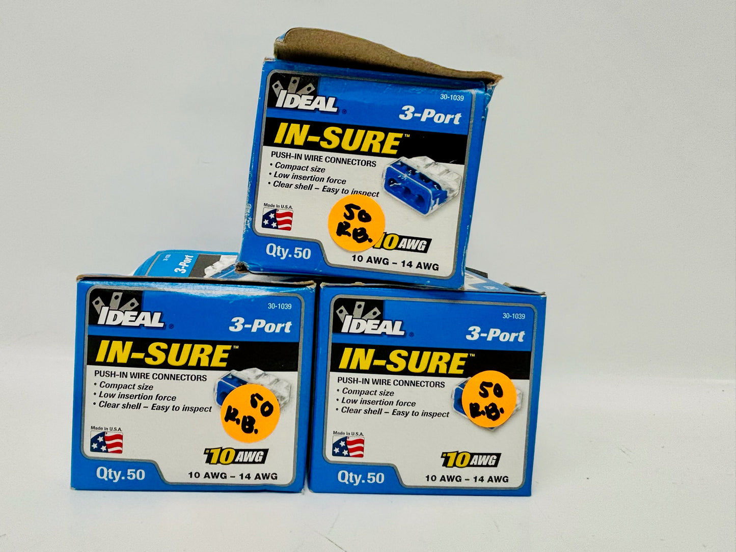 150 Pc Ideal 3-Port In-Sure Connector for 10 AWG to 14 AWG Wires