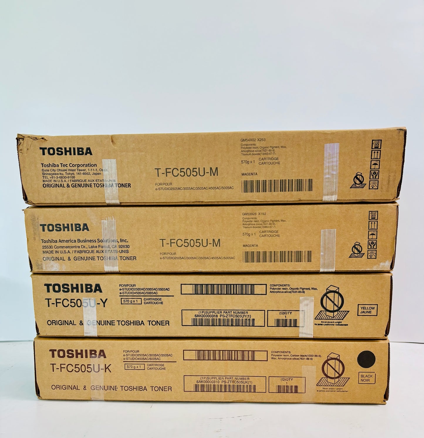 4 OEM Toshiba e-STUDIO 2505AC,3005AC Magenta, Yellow & Black Toner T-FC505U-MMYK