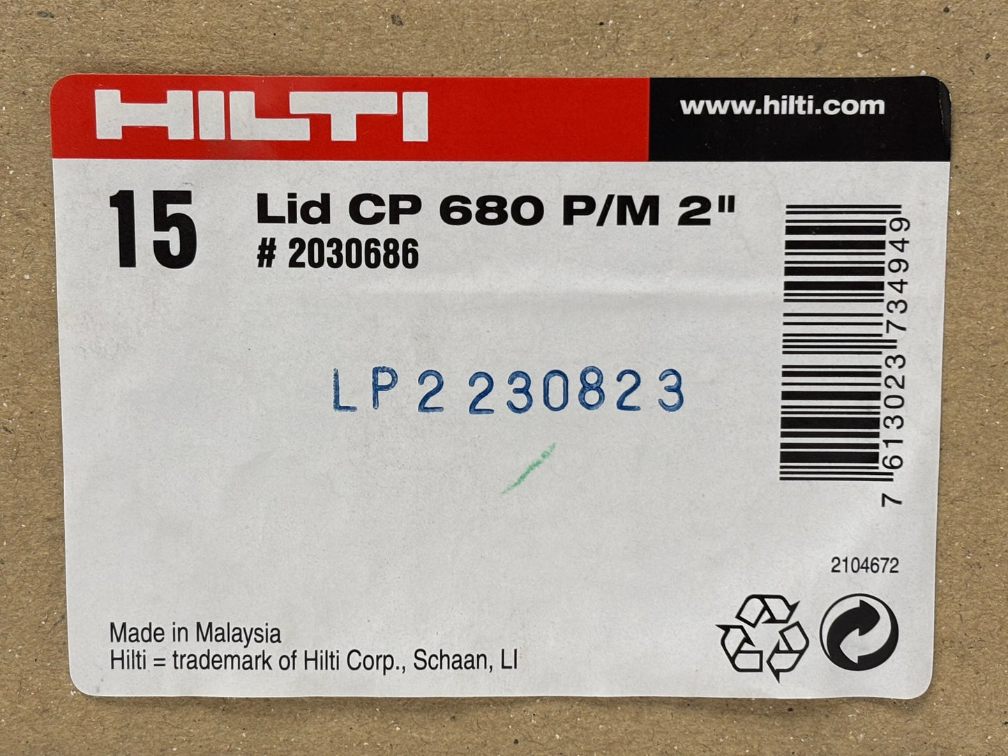 30PK Hilti 2030686 CP 680-P 2" Firestop Box Replacement Lid