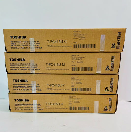 4 Genuine Toshiba 2515AC, 3015AC Cyan, Magenta, Yellow & Black Toner T-FC415U CMYK