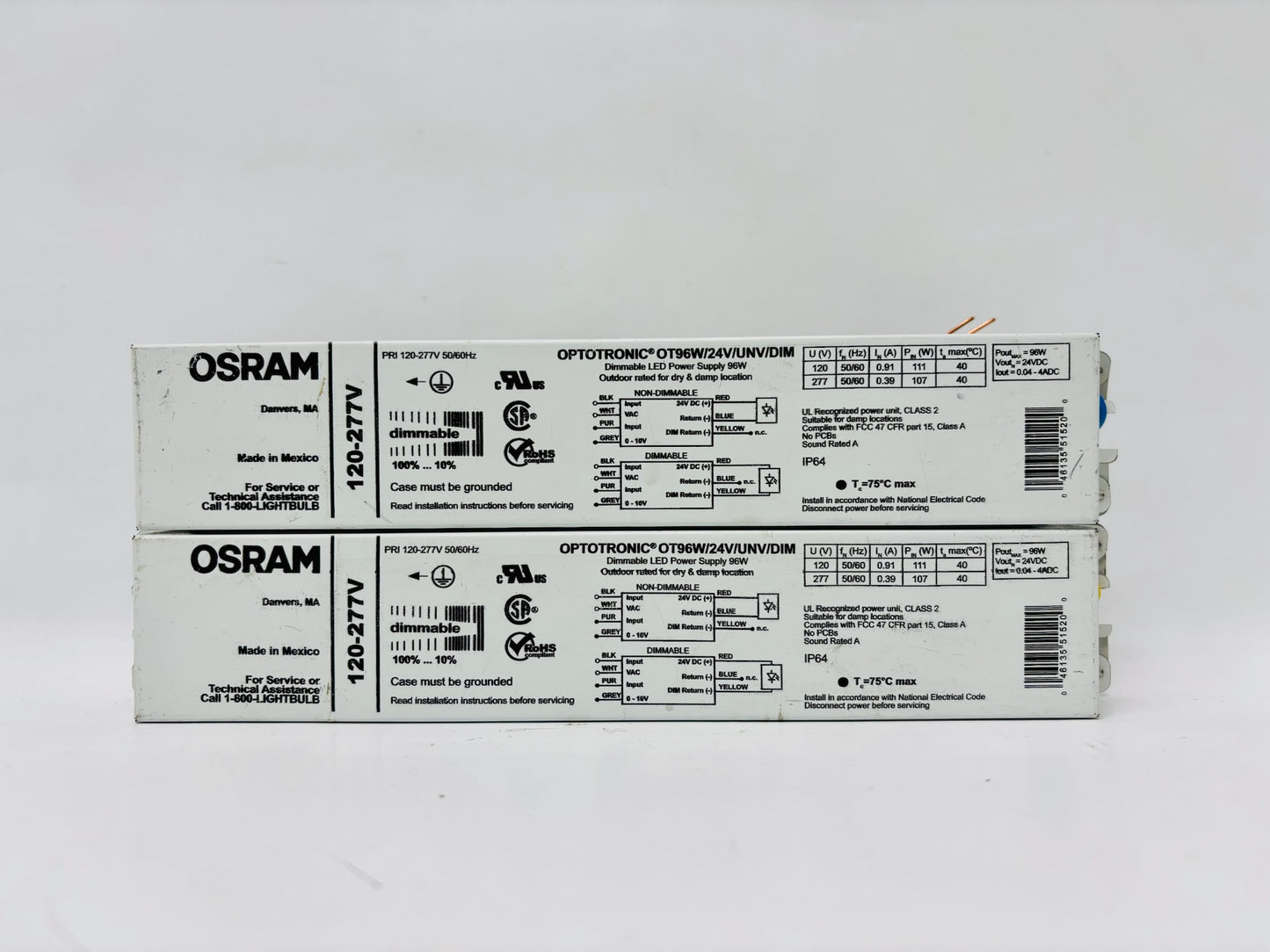 2 Pk Osram OT96W/24V/UNV/DIM 120-277V LED Drivers (Dimmable, Constant Voltage)