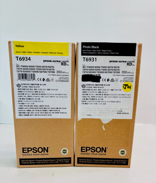 2 Genuine Epson T3000, T3270 Yellow & Photo Black Ink T6934, T6931 (Exp 2024,25)