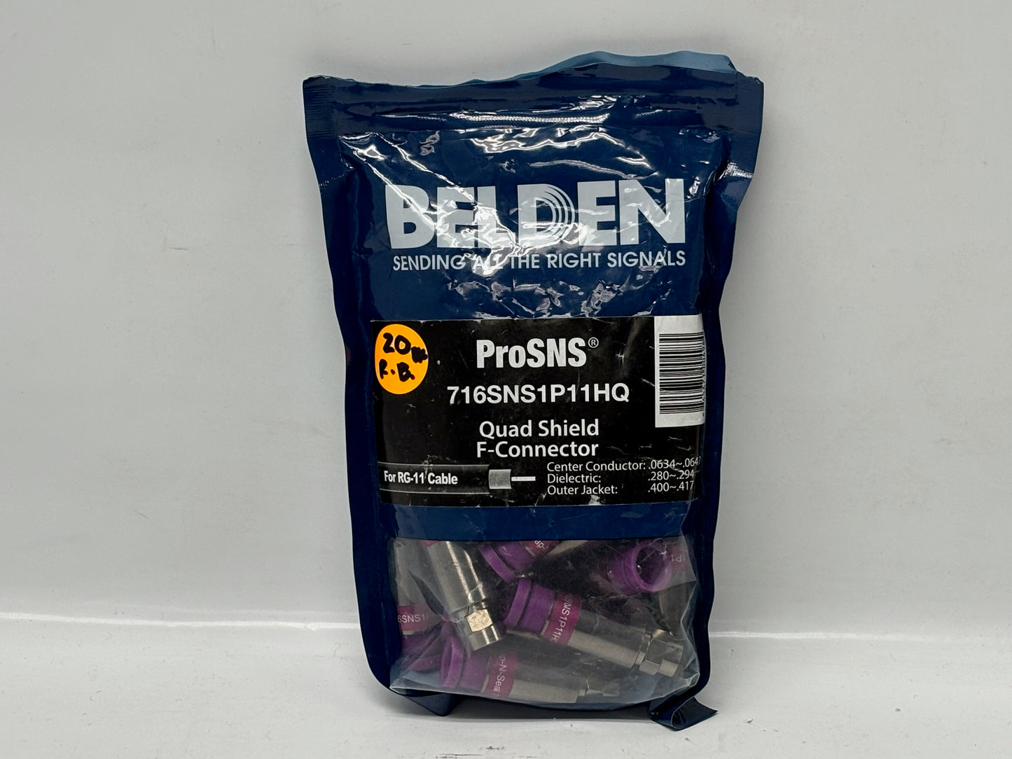 20 Pk Belden 716SNS1P11HQ RG-11 Quad-Shield Compression F-Connector