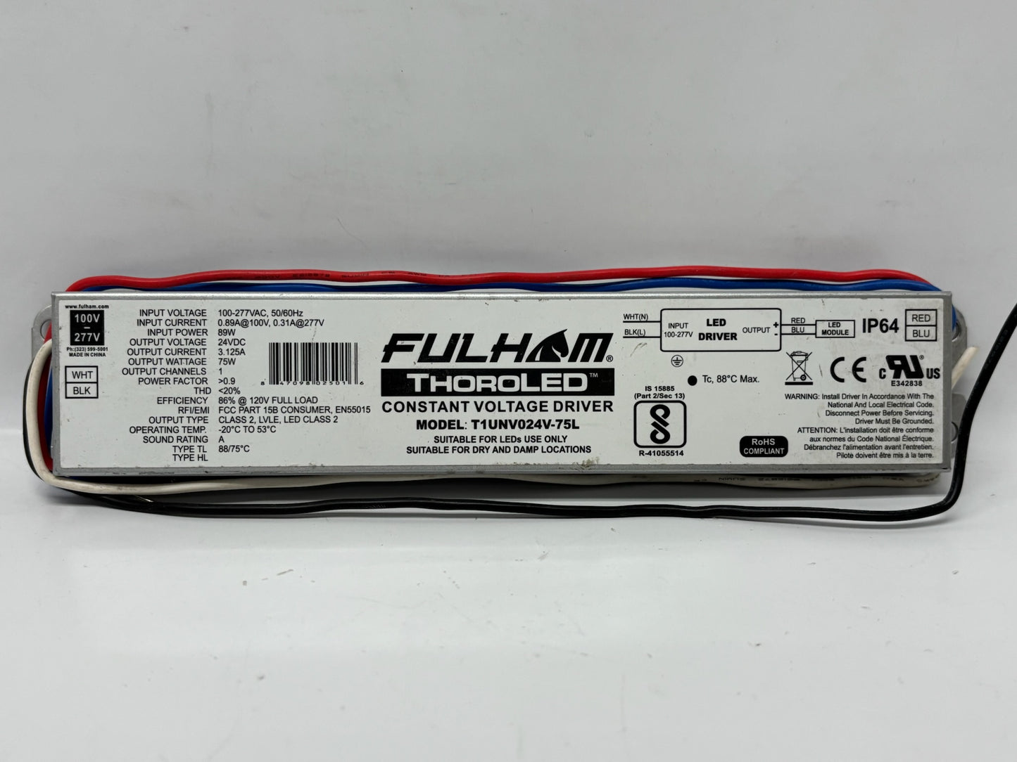 7 Pk Fulham T1UNV024V‑75L 75W Constant Voltage LED Driver