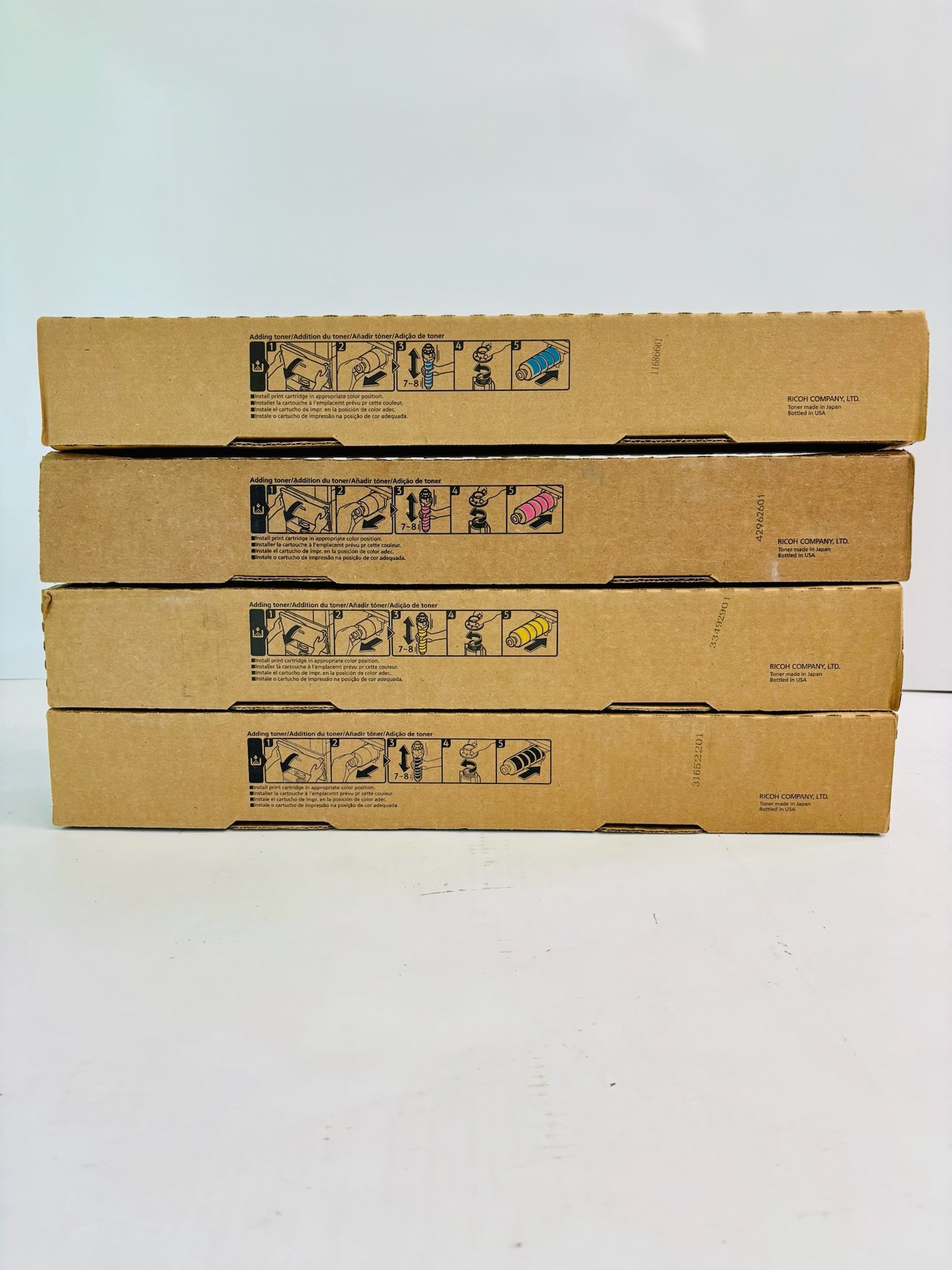 4 Genuine Ricoh MPC2503, C2004 Cyan, Mag, Yellow & Black Toner 841918,19,20,21